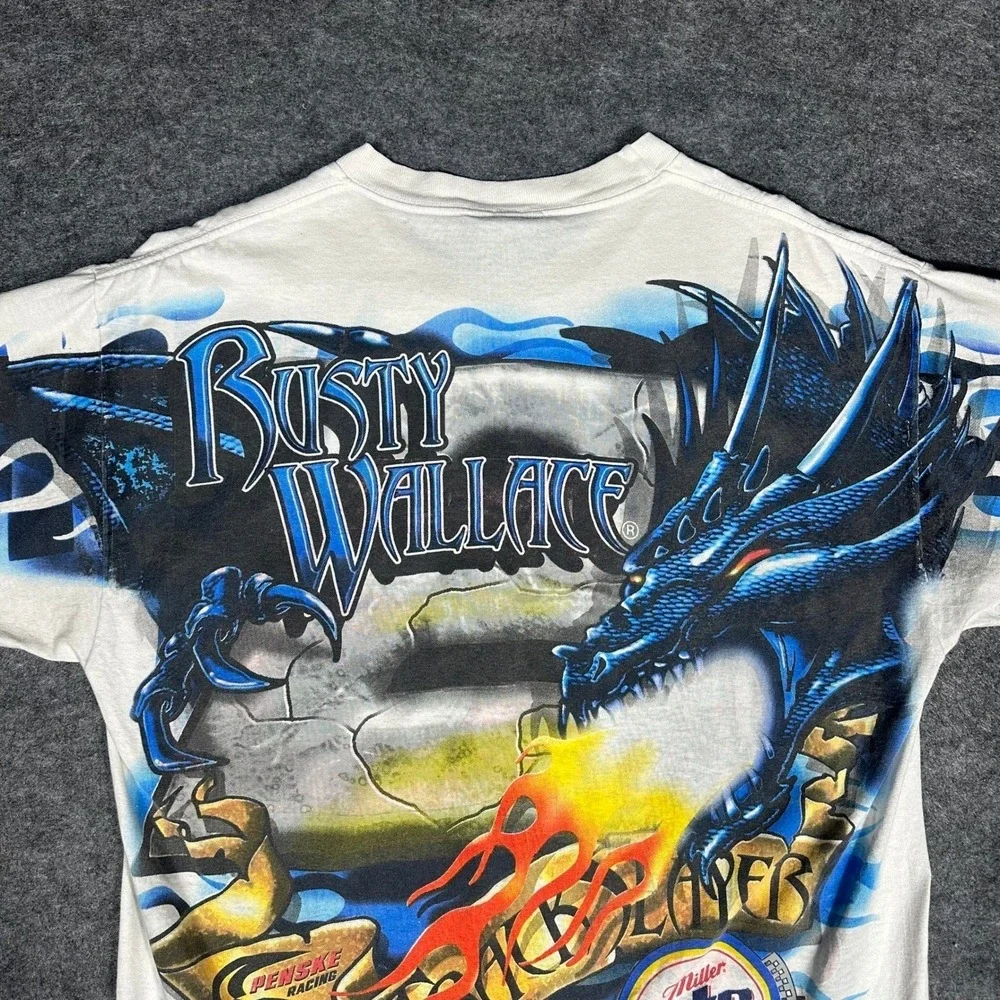 Rare VTG 90s Rusty Wallace Nascar Dragon All Over Print T‎ Shirt Medium Chase